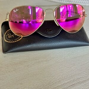 Ray-Ban Women's Aviator Sunglasses - Pink Mirror Lenses, Gold Frame